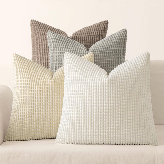 MIULEE Neutral Decorative Pillow Covers 20x20 Inch Set of 4 Rustic Farmhouse Boho Soft Throw Pillows Corduroy Couch Pillowcases Nordic Home Decor for Sofa Cushion Living Room Bed