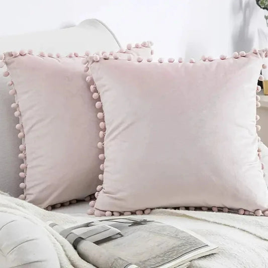 1pc Soft Velvet Ball Tassel Pillow Case for Home Decor