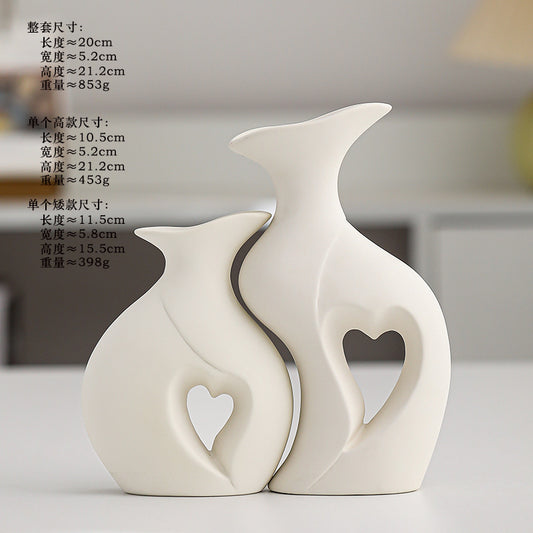 Creative White Ceramic Double Vase for Home Decor